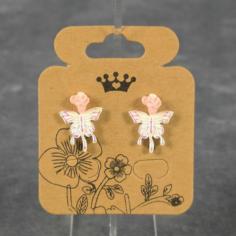 Iridescent Butterfly Flower Earring Stainless Steel Post Butterfly/Silicone Back